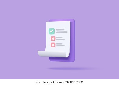 3d white clipboard task management todo check list, efficient work on project plan, level up 3d concept, assignment and exam, productivity solution icon. 3d vector render on purple background