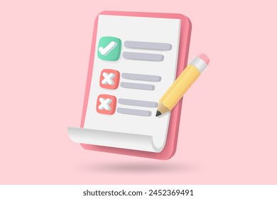 3d white clipboard task management todo check list, work project plan concept, fast checklist, posting plan on white background, productivity checklist 3d icon, level up 3d concept