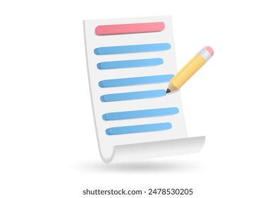 3d white clipboard task management todo check list with pencil, fast work on project plan, efficient work on project plan, fast progress, level up concept, assignment and exam checklist icon.