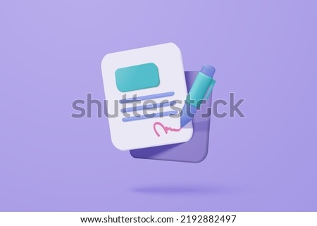 3d white clipboard task management todo check list with pen, efficient work on project plan, 3d report check concept, assignment and exam checklist icon. 3d pen vector render on purple background Foto stock © 