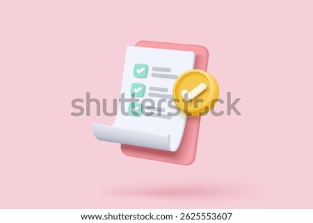 3d white clipboard task management todo check list with bubble, efficient work on project plan, fast progress, level up concept, assignment and exam checklist icon. 3d vector render on pink background