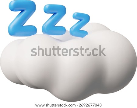 A 3D white cloud with blue letters ZZZ, symbolizing rest and sleep. Night, drowsiness, dreaming, and napping. Vector cartoon illustration. Isolated background. Icon. Rendered.