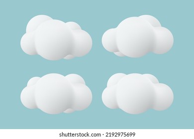 3D white cloud cartoon style collection set