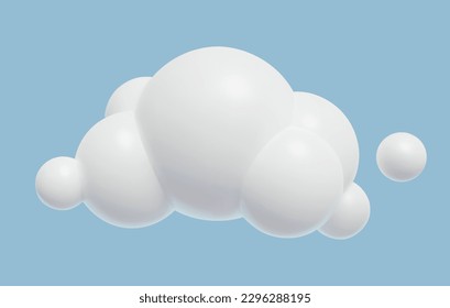 3d white cloud icon. Baby toy cumulus cloud design element on blue sky background. Cute realistic plastic three dimensional vector illustration.