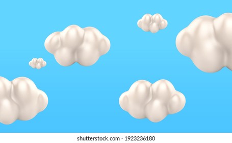 Fondo de fondo de fondo de fondo de papel en la nube blanca 3d. Elementos del cielo natural aislados en un fondo azul.