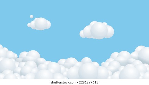 3d White Clouds Background Plasticine Cartoon Style on a Blue Sky. Vector illustration of Cloud Line