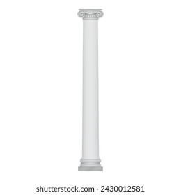 Columna blanca 3D, pilar de piedra clásica del castillo romano o griego, ilustración vectorial del templo
