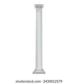 Columna blanca 3D con adorno de ranura y trenzado para ilustración vectorial de fachada interior
