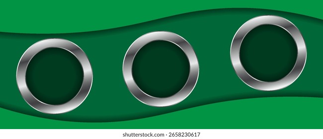3D white concentric rings on a bright green background. Vector geometric illustration.