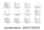 3D White Cube Blocks on White Background. 3D Perspective White Boxes. Vector Illustration for Your Design.
