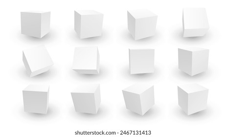 3D White Cube Blocks on White Background. 3D Perspective White Boxes. Vector Illustration for Your Design.