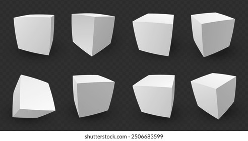 3D White Cube Blocks on White Background. 3D Perspective White Boxes. Vector Illustration for Your Design.
