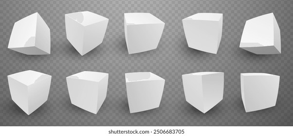 3D White Cube Blocks on White Background. 3D Perspective White Boxes. Vector Illustration for Your Design.