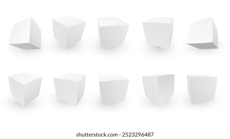 3D White Cube Blocks on White Background. 3D Perspective White Boxes. Vector Illustration for Your Design.