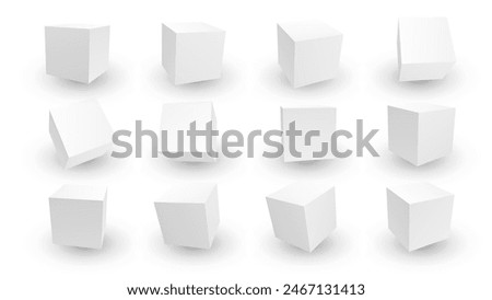 3D White Cube Blocks on White Background. 3D Perspective White Boxes. Vector Illustration for Your Design.