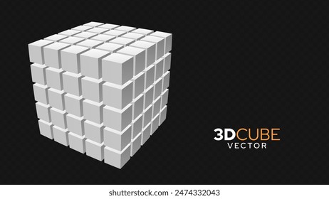 Cubo blanco 3D de cubos en Perspectiva. Cubos Voladores Sobre Un Fondo Transparente. Ilustración vectorial Para Publicidad. 
