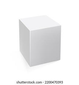 3d white cube isolated on white background. Square vector template. Realistic packaging design.