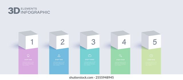 3d white cubes Infographic design template. 5 options or steps.