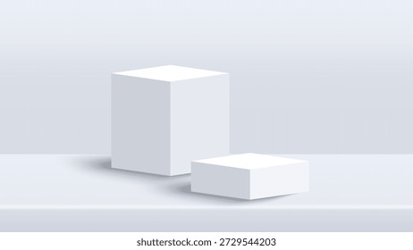 Podios de cubos blancos 3D aislados sobre fondo blanco. Podio o pedestal de Plantilla de Vector para demostración