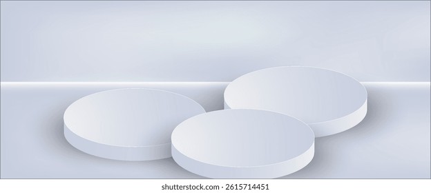 3D white cylinder podium background with cube base, Clean empty wall view. Minimal mockup or abstract product display presentation, Display stage. 