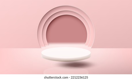 3D White Cylinder Product Stand In Pastel Color Room. EPS10 Vector