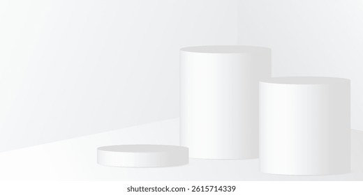3D white cylindrical podium pedestal background with cube pedestal, Clean empty wall scene.vector eps10