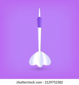 3D white dart isolated on purple background. Editable vector illustration for graphic design. Equipment for playing games for fun. In the concept of commitment to business solidarity goals