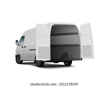 3D White Delivery Van With Open Doors. EPS10 Vector