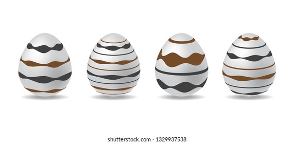 3d white easter egg set. easter eggs with black and chocolate pattern. easter day element. digital vector design.