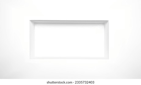 Muestra de pared de una caja de nicho blanca de 3 d. Escena del fondo del rack del museo. Sala de exposición de galería o tienda con un agujero de recreo rectangular para la estantería. Interior de estudio para exposición con espacio de plataforma