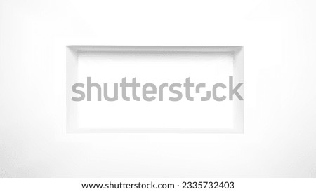 3d white empty niche box wall display showcase. Museum rack background scene. Gallery or store showroom with rectangle recess hole for bookshelf. Studio interior for exposition with platform space