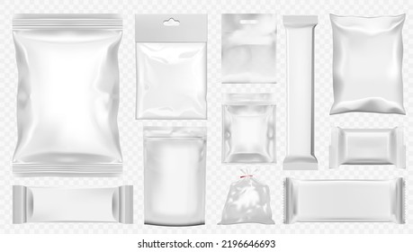 3D White Flow Snack Package Of Cookies, Biscuit, Chocolate On Transparent Background. EPS10 Vector