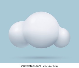 3d white fluffy cloud icon. Realistic three dimensional cute cartoon design element on blue sky background.