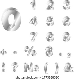 Tipo de letra blanco 3D, números y signos de puntuación.Conjunto de vectores