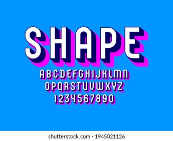 Fuente blanca 3D, alfabeto simple a la moda con sombra oscura, letras y números modernos, ilustración vectorial 10eps.
