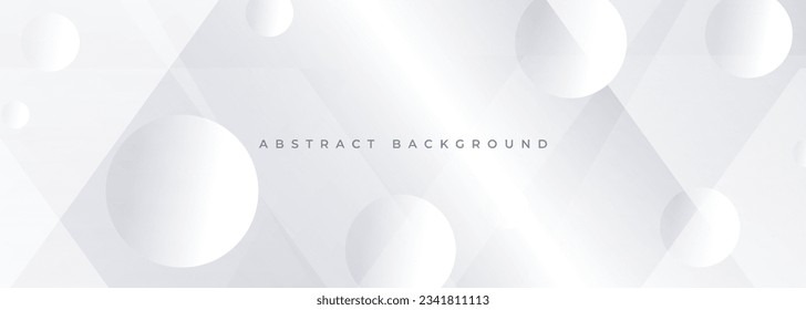 3D White geometric abstract background with circle shapes. Silver abstract modern wide banner design. Vector illustration