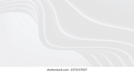 3D weißer, geometrischer abstrakter Hintergrund überlappen Schicht auf hellem Raum mit Wellen Dekoration. Minimalistisches modernes Design-Element-Ausschnittstil-Konzept für Banner
