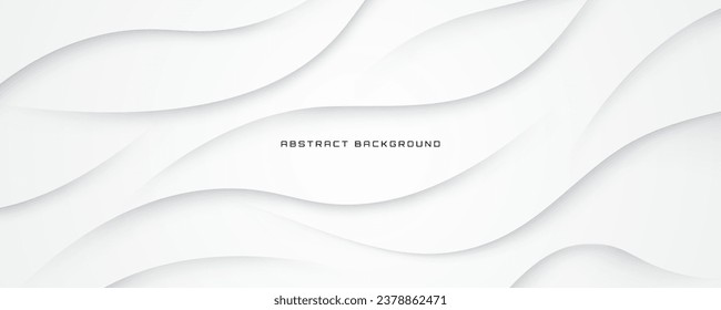 3D white geometric abstract background overlap layer on bright space with waves decoration. Minimalist modern graphic design element cutout style concept for banner, flyer, card, or brochure cover