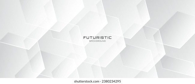 3D white geometric abstract background overlap layer on bright space with hexagon shape decoration. Modern graphic design element polygon style concept for banner, flyer, card, cover, or brochure