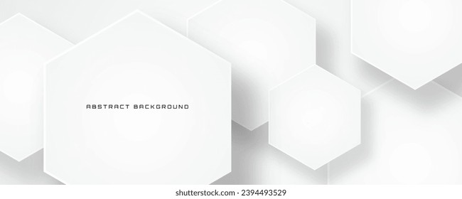 3D white geometric abstract background overlap layer on bright space with hexagonal shapes decoration. Minimalist graphic design element future style concept for banner, flyer, card, cover or brochure