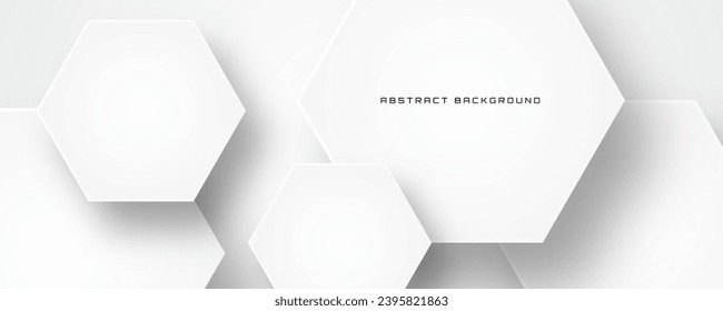 3D white geometric abstract background overlap layer on bright space with hexagonal shapes decoration. Minimalist graphic design element future style concept for banner, flyer, card, cover or brochure