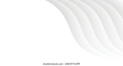 3D white geometric abstract background overlap layer on bright space with waves decoration