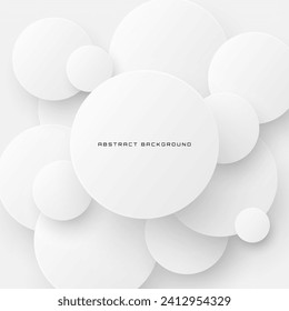 3D white geometric abstract background overlap layer on bright space with circles shapes decoration. Minimalist graphic design element future style concept for banner, flyer, card, cover, or brochure