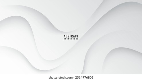 3D white geometric abstract background overlap layer on bright space with waves decoration. Minimalist modern graphic design element cutout style concept for web banner, flyer, card, or brochure cover
