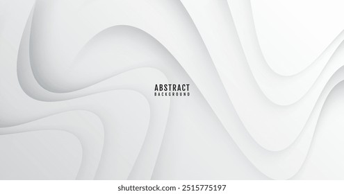 3D white geometric abstract background overlap layer on bright space with waves decoration. Minimalist modern graphic design element cutout style concept for banner, flyer, card, or brochure cover