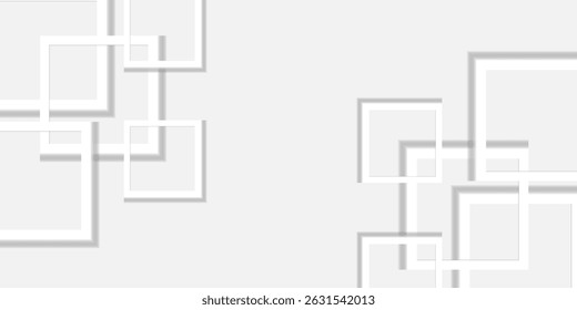 3D white geometric abstract background overlap layer on bright space with squares shapes decoration. Minimalist graphic design element future style concept for banner, flyer, card, cover, or brochure