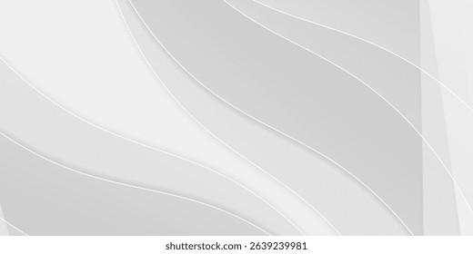 3D white geometric abstract background overlap layer on bright space with waves decoration.