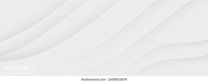 3D white geometric abstract background overlap layer on bright space with waves decoration. Minimalist modern graphic design element cutout style concept. eps10