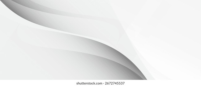 3D white geometric abstract background overlap layer on bright space with waves decoration. Minimalist modern graphic design element cutout style concept for banner, flyer, card, or brochure cover