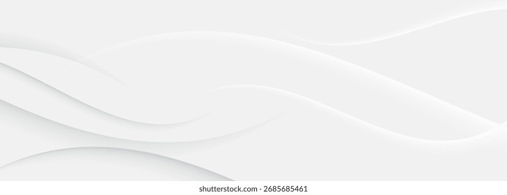 3D white geometric abstract background overlap layer on bright space with waves decoration. Minimalist modern graphic design element cutout style concept for banner, flyer, card, or brochure cover
